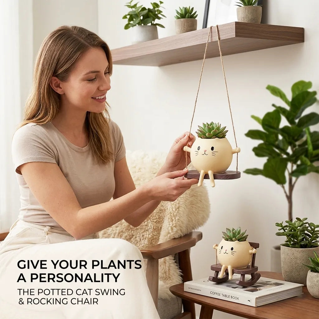 🐱 Potted Cat Swing Rocking Chair Ornament