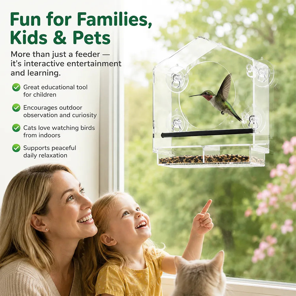 🐦 Acrylic Window Bird Feeder – Clear Bird House with Strong Suction Cups & Removable Seed Tray
