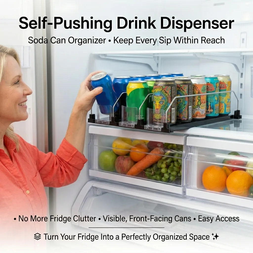 🥤 Self-Pushing Drink Dispenser-Soda Can Organizer