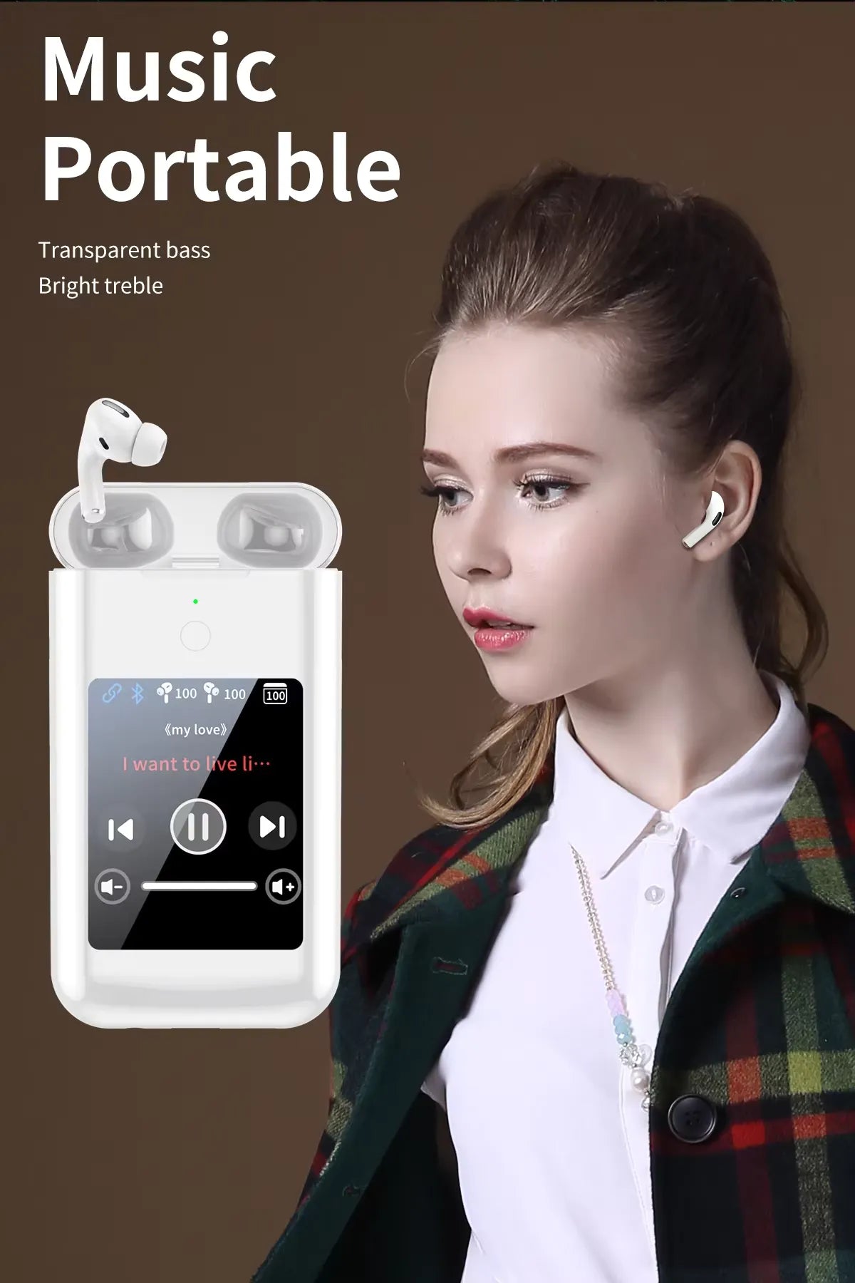 Wireless Earbuds with 2.8" Touchscreen & Power Bank – Music, Power & Entertainment in One