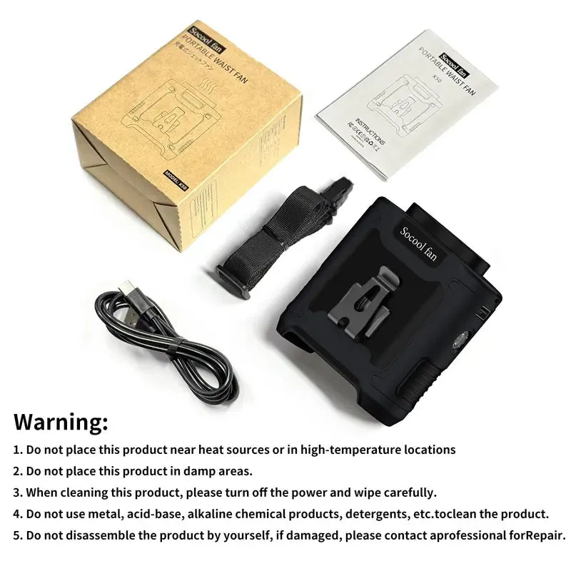 🔥 Stay Cool Anywhere – 5-in-1 Wearable Turbo Fan with Power Bank & LED