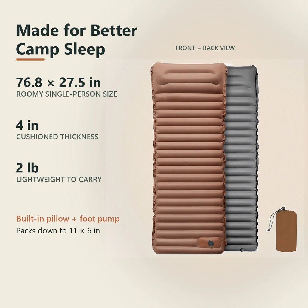 Ultralight 4-Inch Camping Mattress with Built-In Foot Pump