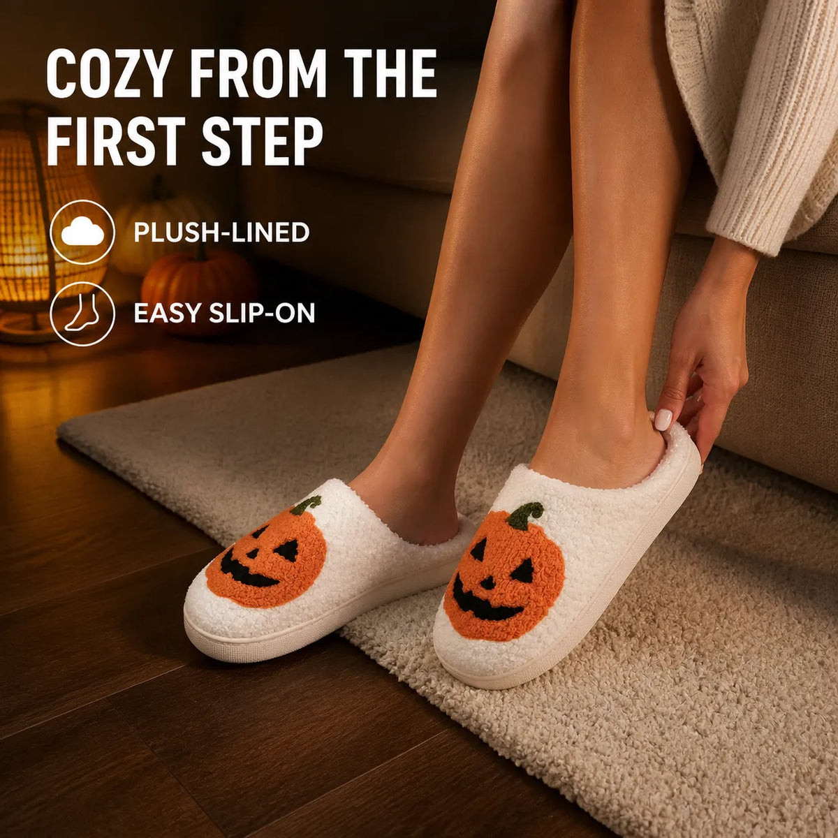 Cozy Jack-O'-Lantern Plush House Slippers