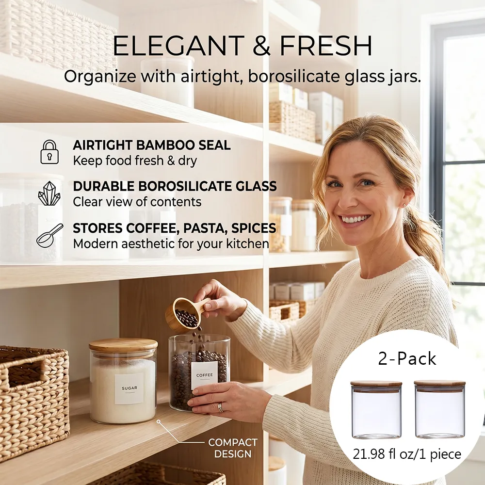 Glass Storage Jars with Airtight Bamboo Lids – Pantry & Kitchen Organizer Set🌾