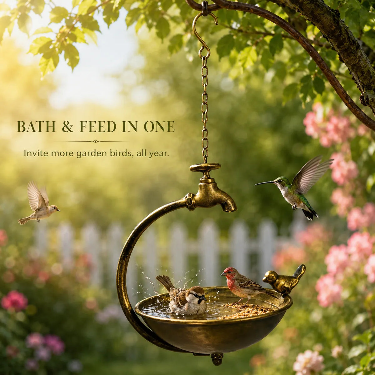 🐦 Vintage Outdoor Bird Bath & Feeder