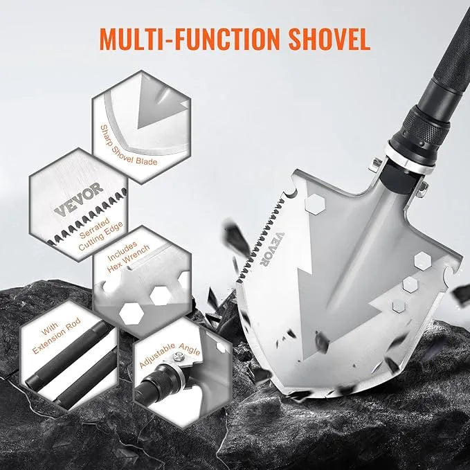 Ultimate All-in-One Folding Shovel Kit – Knife, Fire Starter, Compass & More for Outdoor Adventures