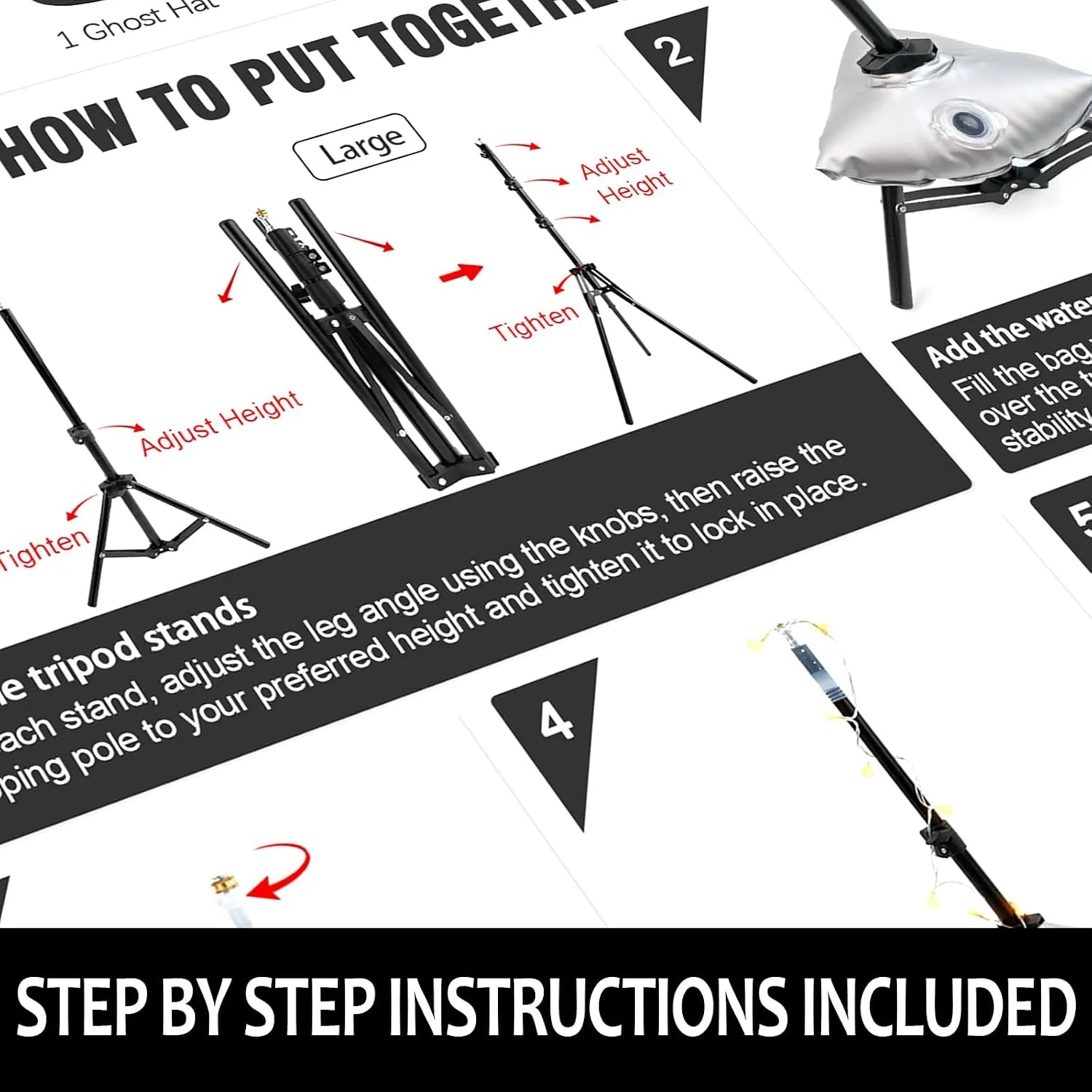 Step-by-step setup guide for the three standing ghost decorations