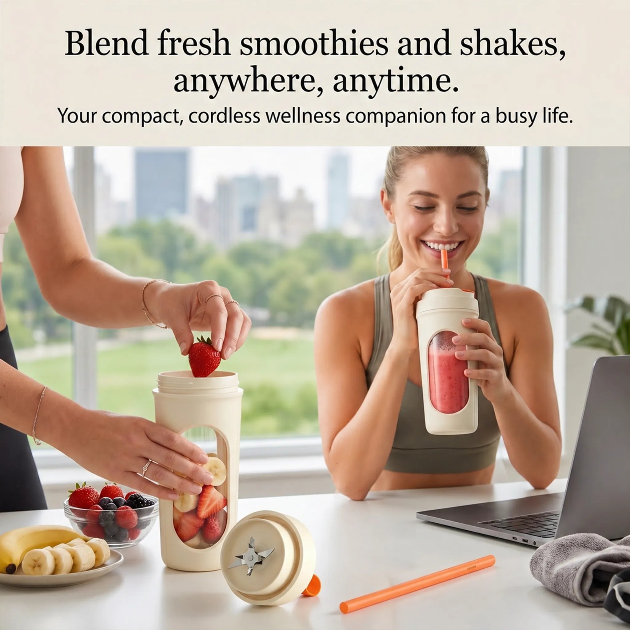 🍓Smoothie Blender – 15fl oz Portable Type-C Rechargeable Blender