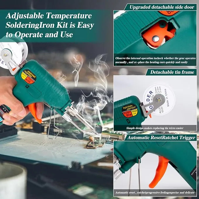 Digital Soldering Gun Kit with Adjustable Temperature (180°C–520°C), Internal Heating, LED Display & Auto Feed