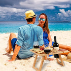 🍷 Portable Bamboo Picnic Table with Wine Glass Holders