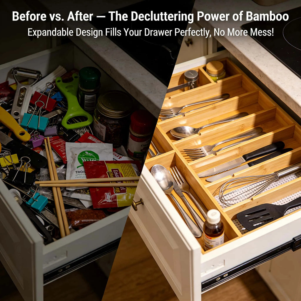 Expandable Bamboo Drawer Organizer – Versatile Compartment Storage🌿🗂️
