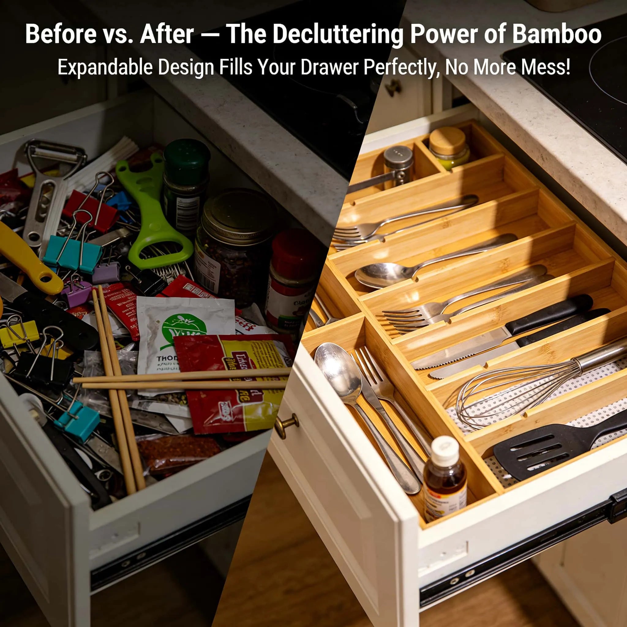 Expandable Bamboo Drawer Organizer – Versatile Compartment Storage🌿🗂️