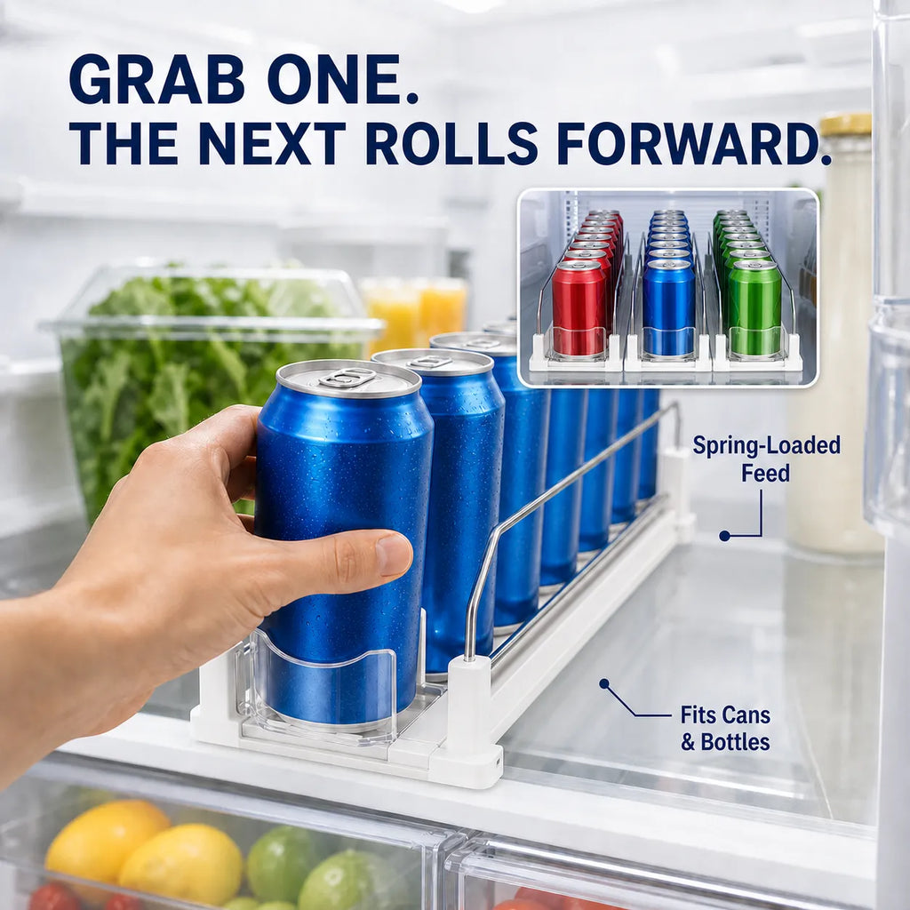 Spring-Loaded Refrigerator Drink Organizer