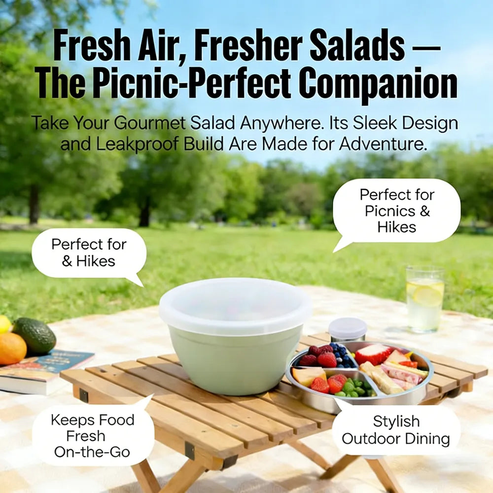 🥗 Stainless Steel Salad Bowl Set – Fresh Meals, Anytime Anywhere