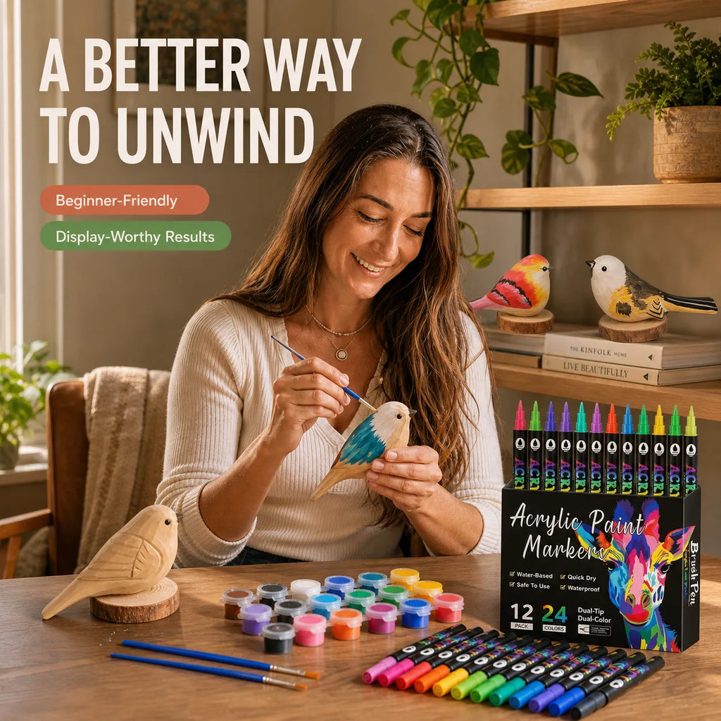 Hand-Carved Wooden Bird Painting Kit