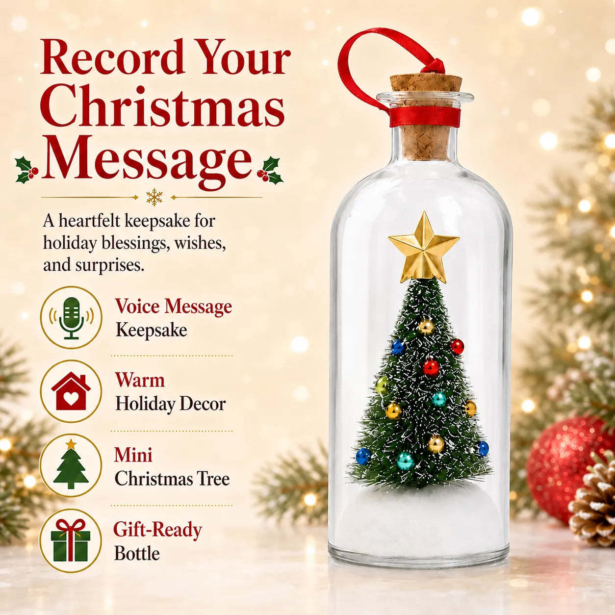 Recordable Christmas Tree Keepsake Bottle – Personalized Voice Message Gift