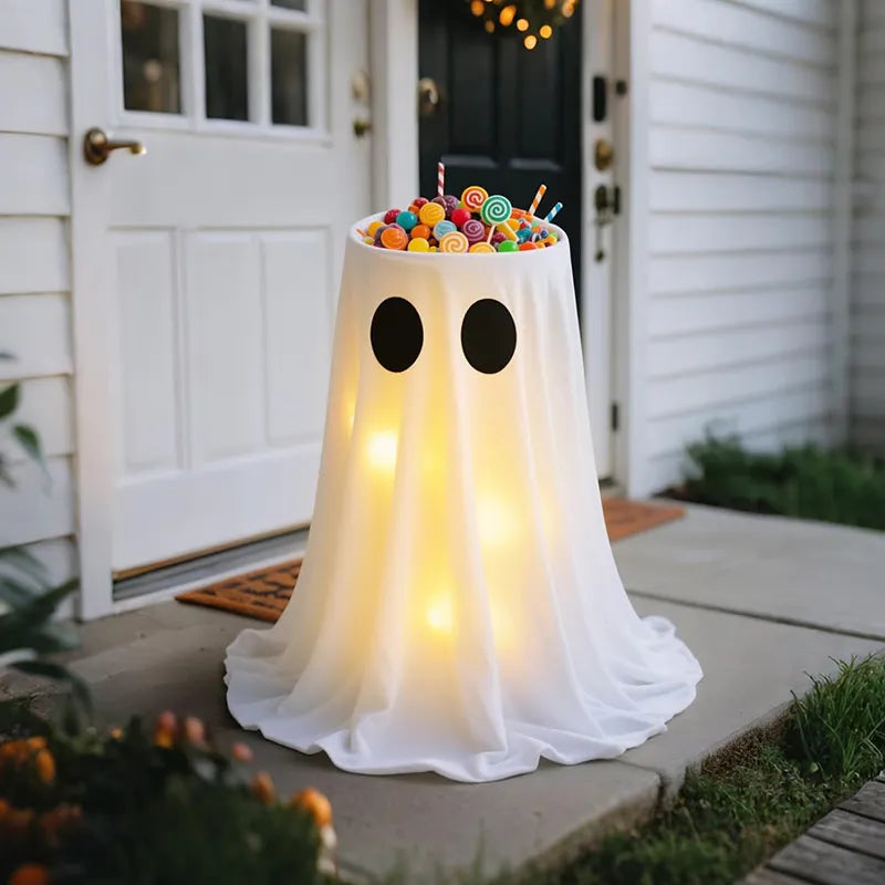 Adjustable Light-Up Ghost Candy Bowl Stand for Halloween