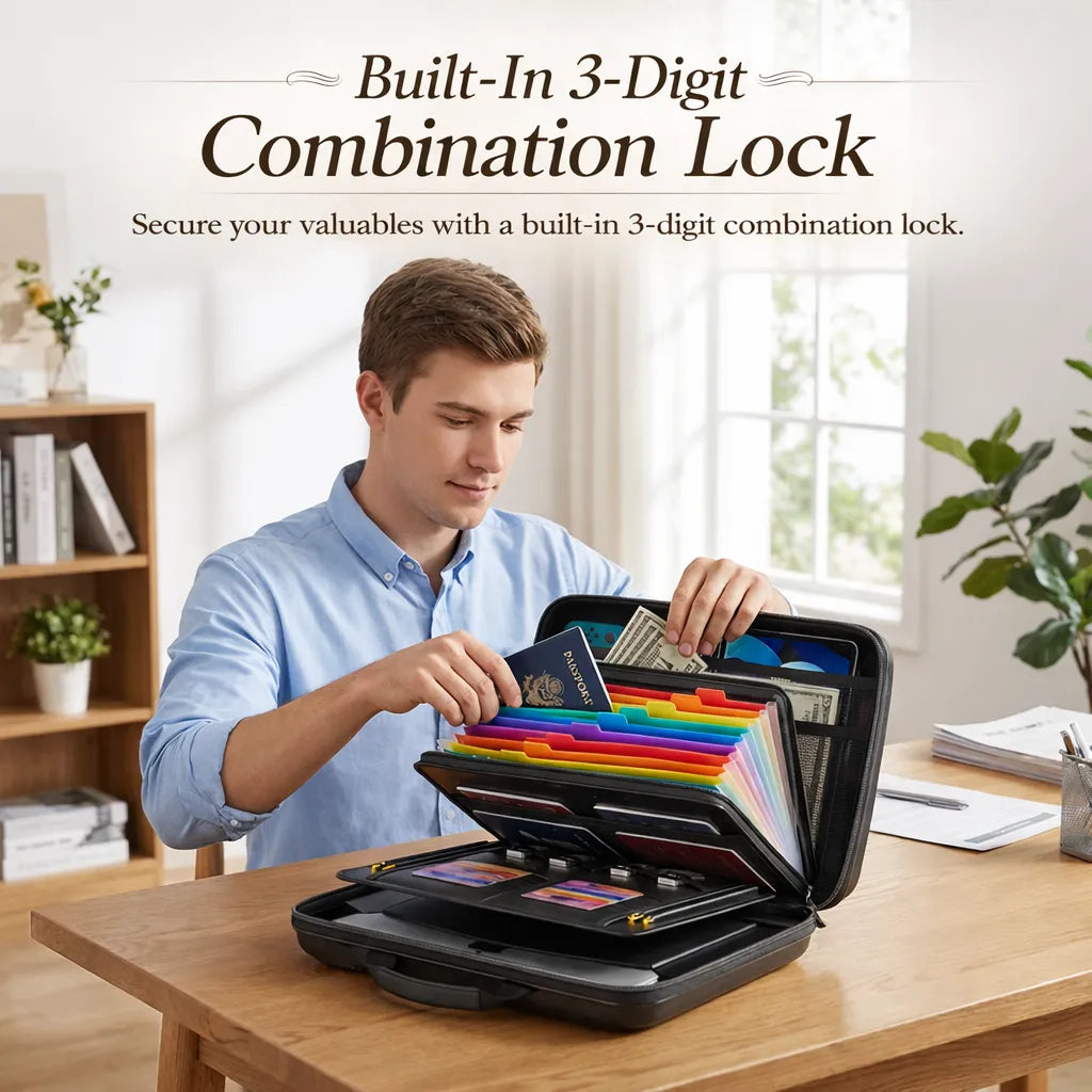 Fireproof & Waterproof Document Organizer – Hard‑Shell, Combination Lock🛡️📁