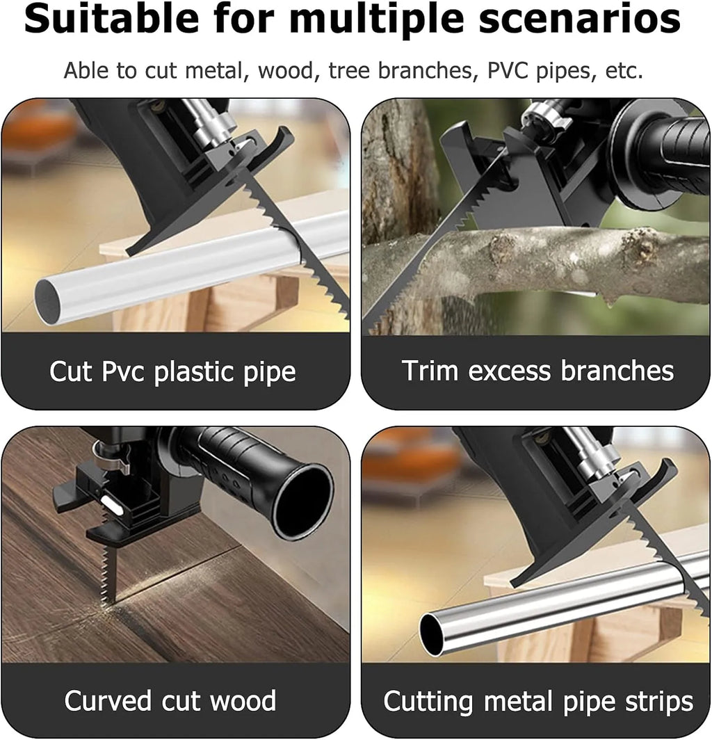 Drill-Powered Jigsaw Adapter Kit with Side Handle & 3 Blades