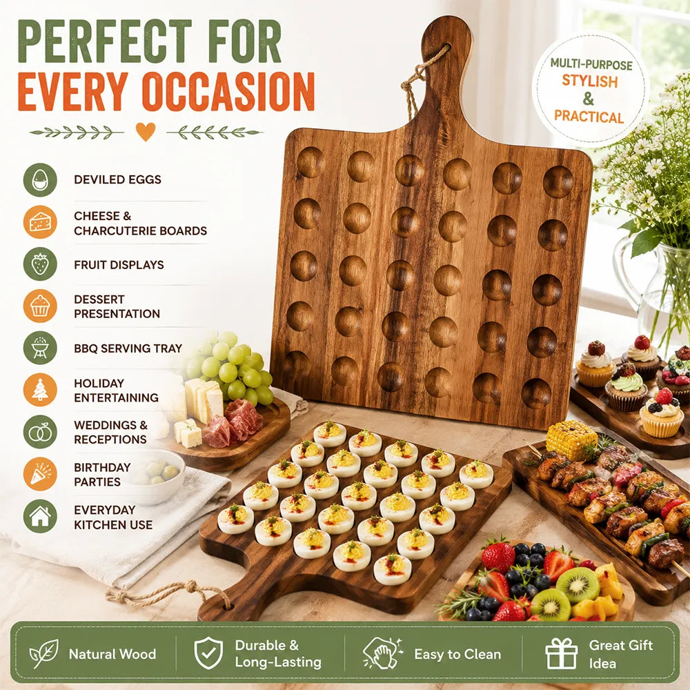 🥚 Double-Sided Wooden Deviled Egg Tray & Serving Board