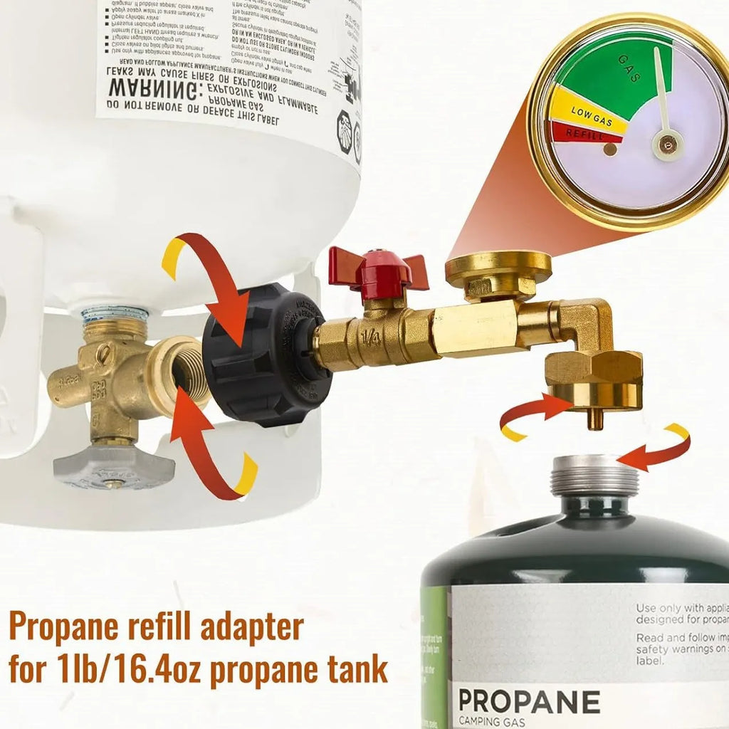 🔥 QCC1 Propane Refill Elbow Adapter with Tank Gauge