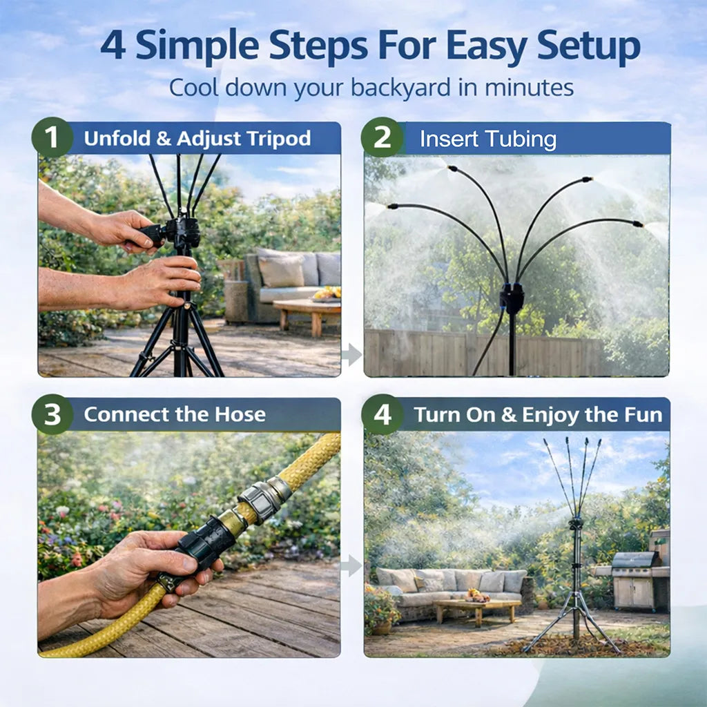 🌡 Portable Misting System – Cools by 20°F, No Electricity Needed 💧