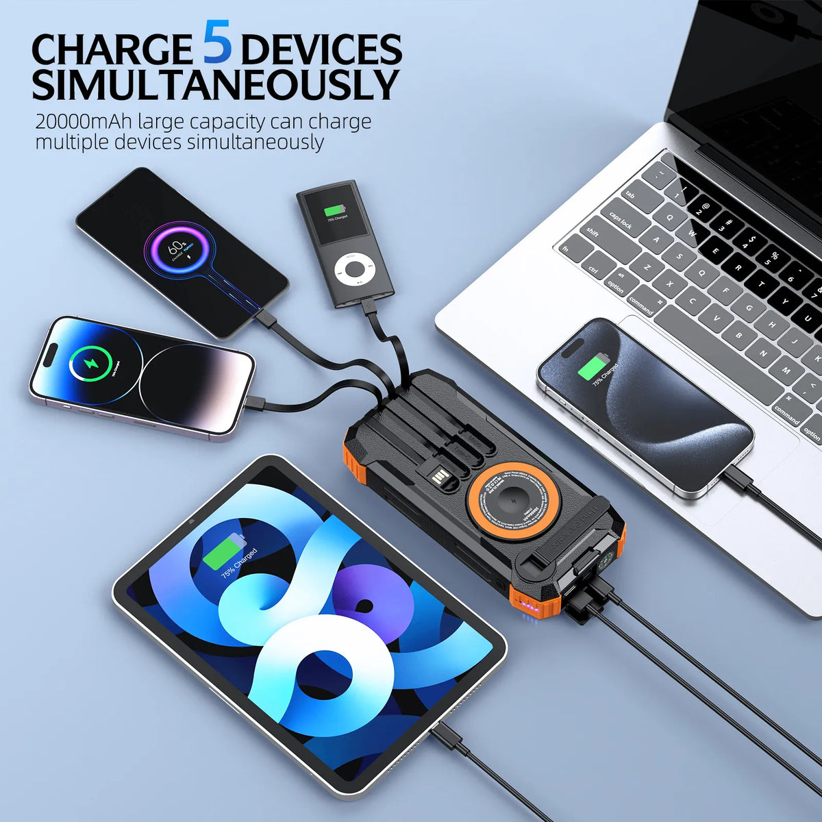 💡Solar Power Bank 20000mAh – Portable Charger