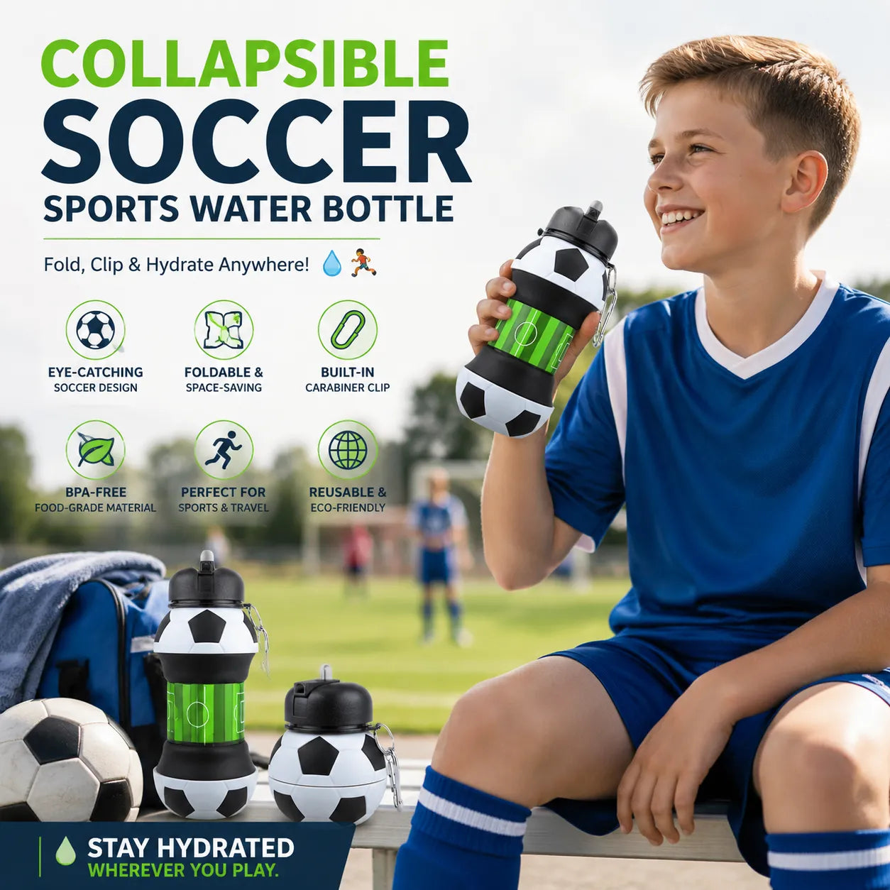 ⚽ Collapsible Soccer Sports Water Bottle