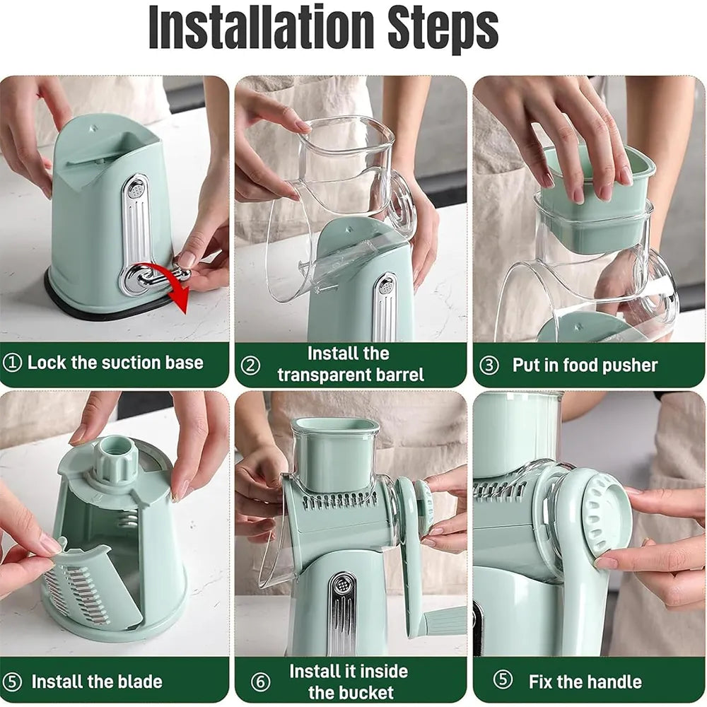 🧀 5-in-1 Rotary Grater with Handle