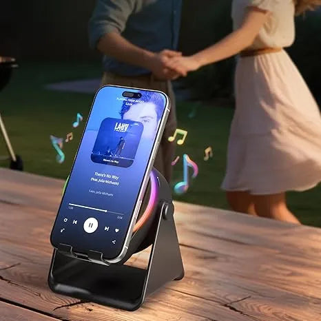 🔊 2-in-1 Wireless Induction Speaker & Adjustable Phone Stand with RGB Ambient Light