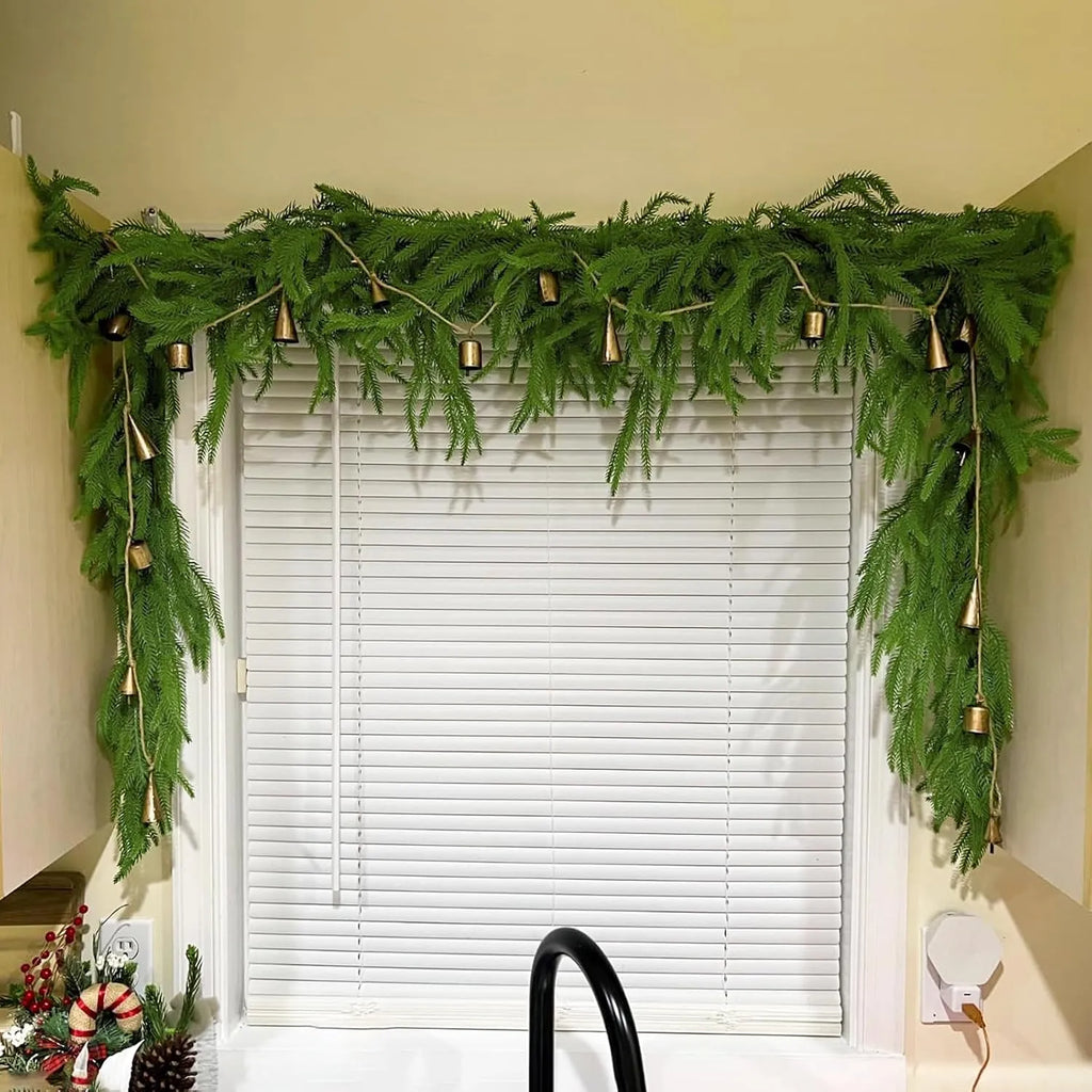 Pre-Lit Norfolk Pine Garland Set – 5 FT Garland + Warm White LED Lights