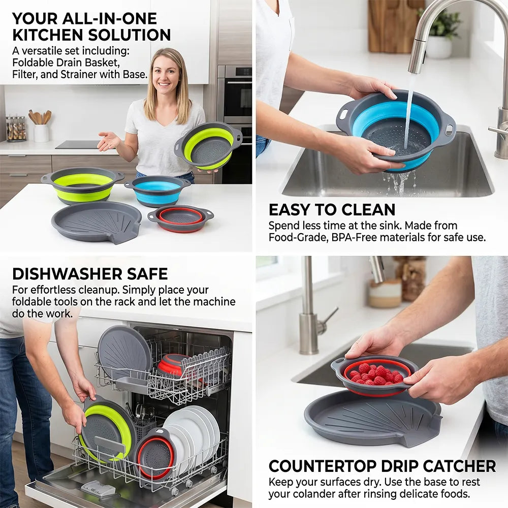 🧺 Foldable Drain Basket with Self-Draining Base
