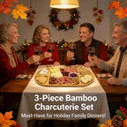 🍷 Large Bamboo Charcuterie Board Set - 3-Piece Round Wooden Cheese Tray for Cheese, Crackers, and Snacks