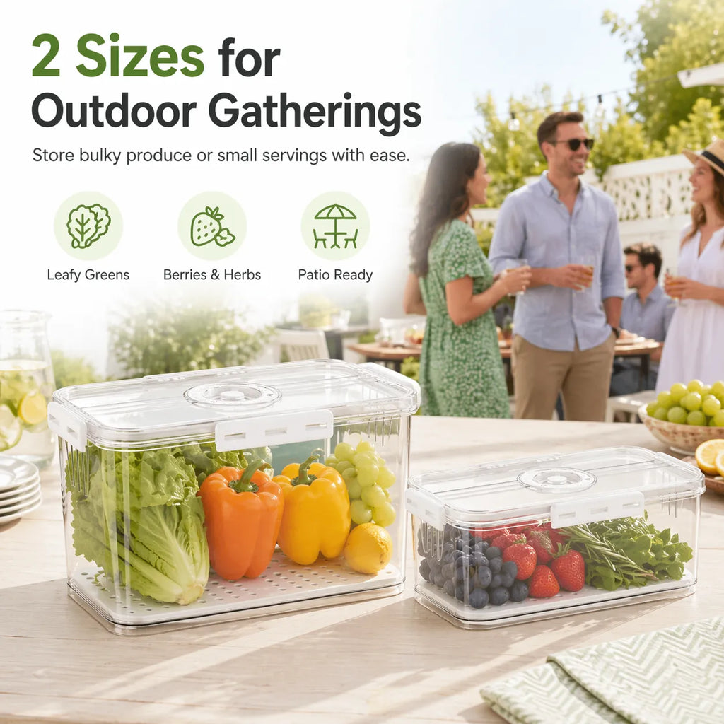 Produce Freshness Containers with Timer & Drainage – BPA-Free Fridge Organizer