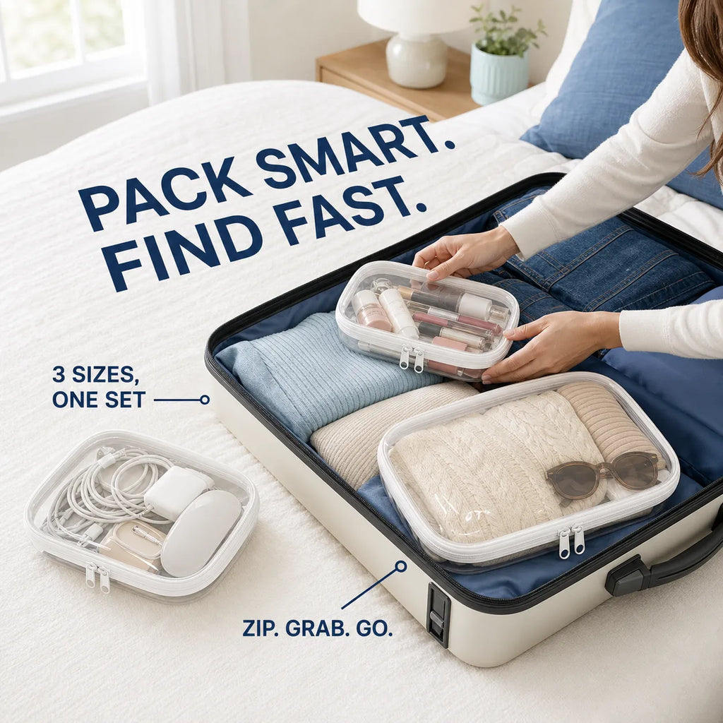 Clear Hard-Shell Zip Organizer Set