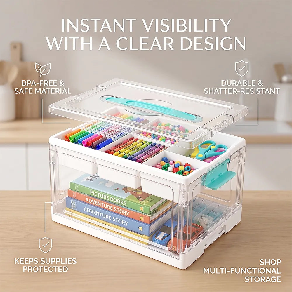🎨 Transparent Craft Storage Organizer Box with Removable Tray & Dividers