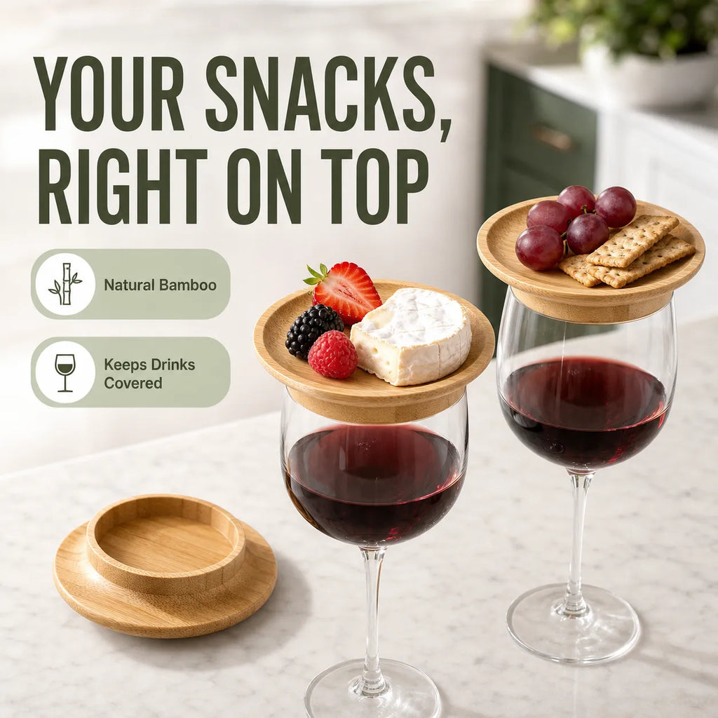 Bamboo Wine Glass Toppers – Set of 4
