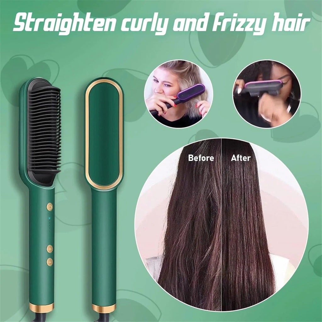 ✨ 2-In-1 Negative Ion Hair Straightener Brush