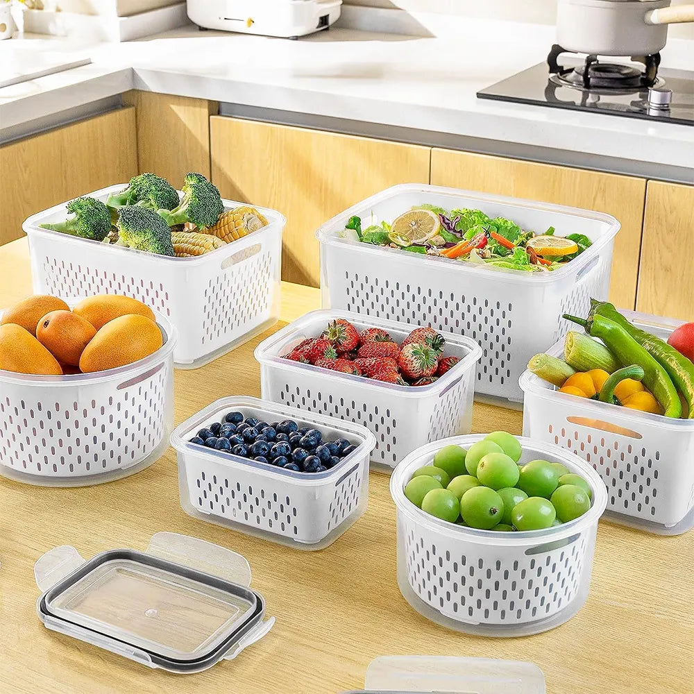 🥗 Refrigerator Draining Storage Basket – Fresh Food Organizer Box