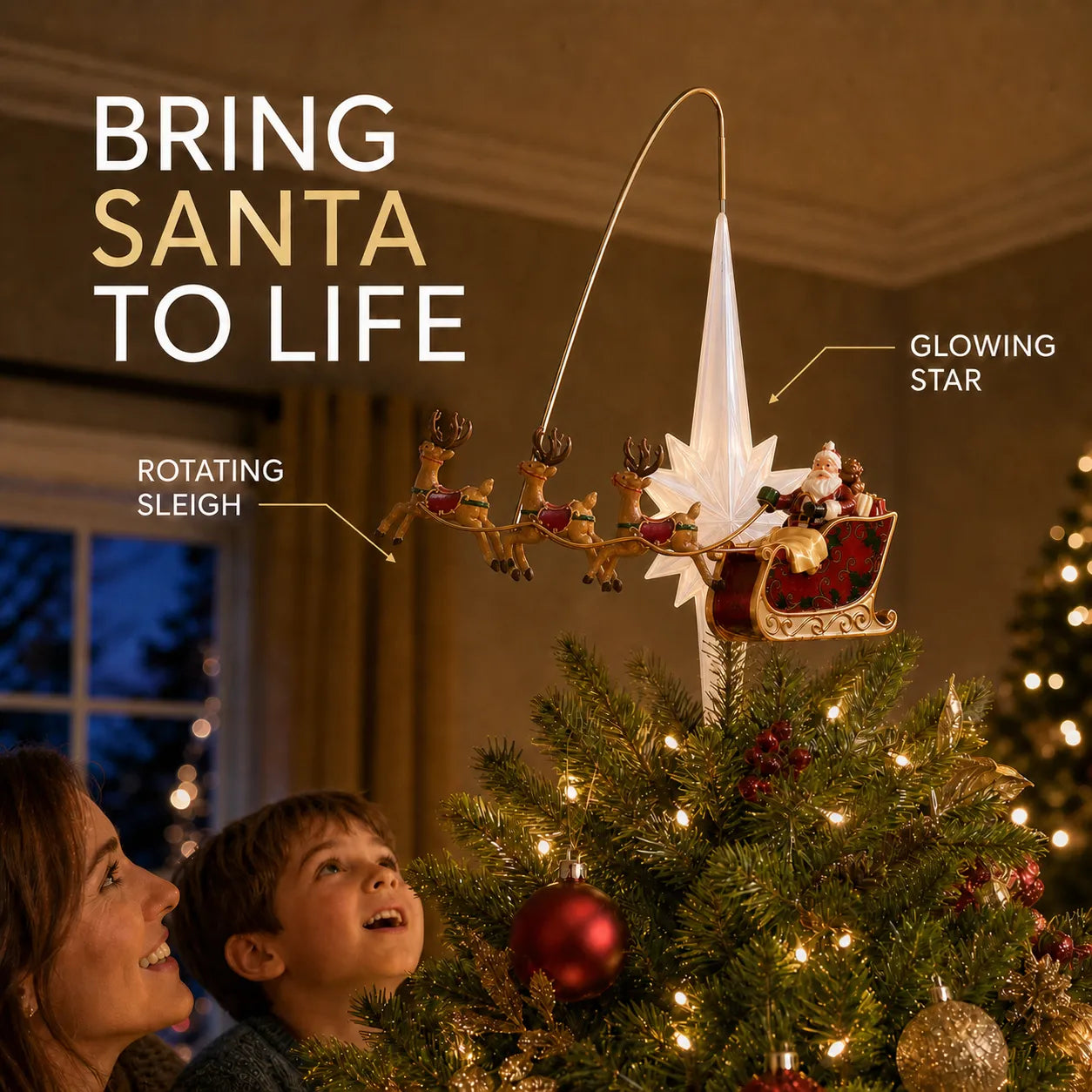 Santa’s Sleigh Animated Christmas Tree Topper