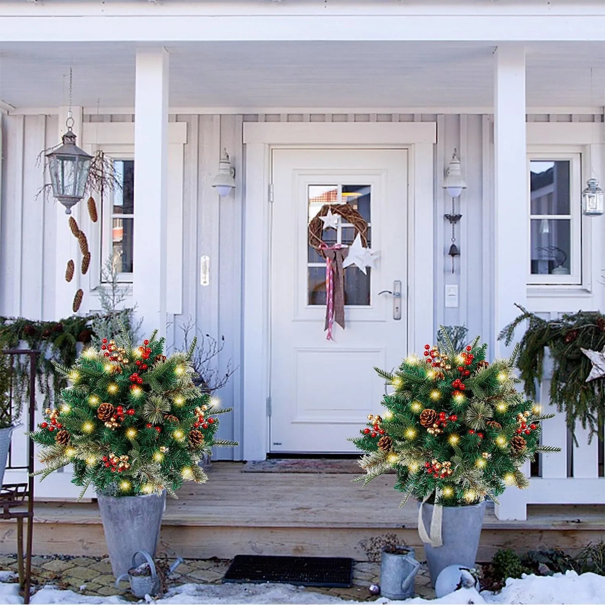 🎄 Pre-Lit Planter Bushes Christmas Holiday Decor
