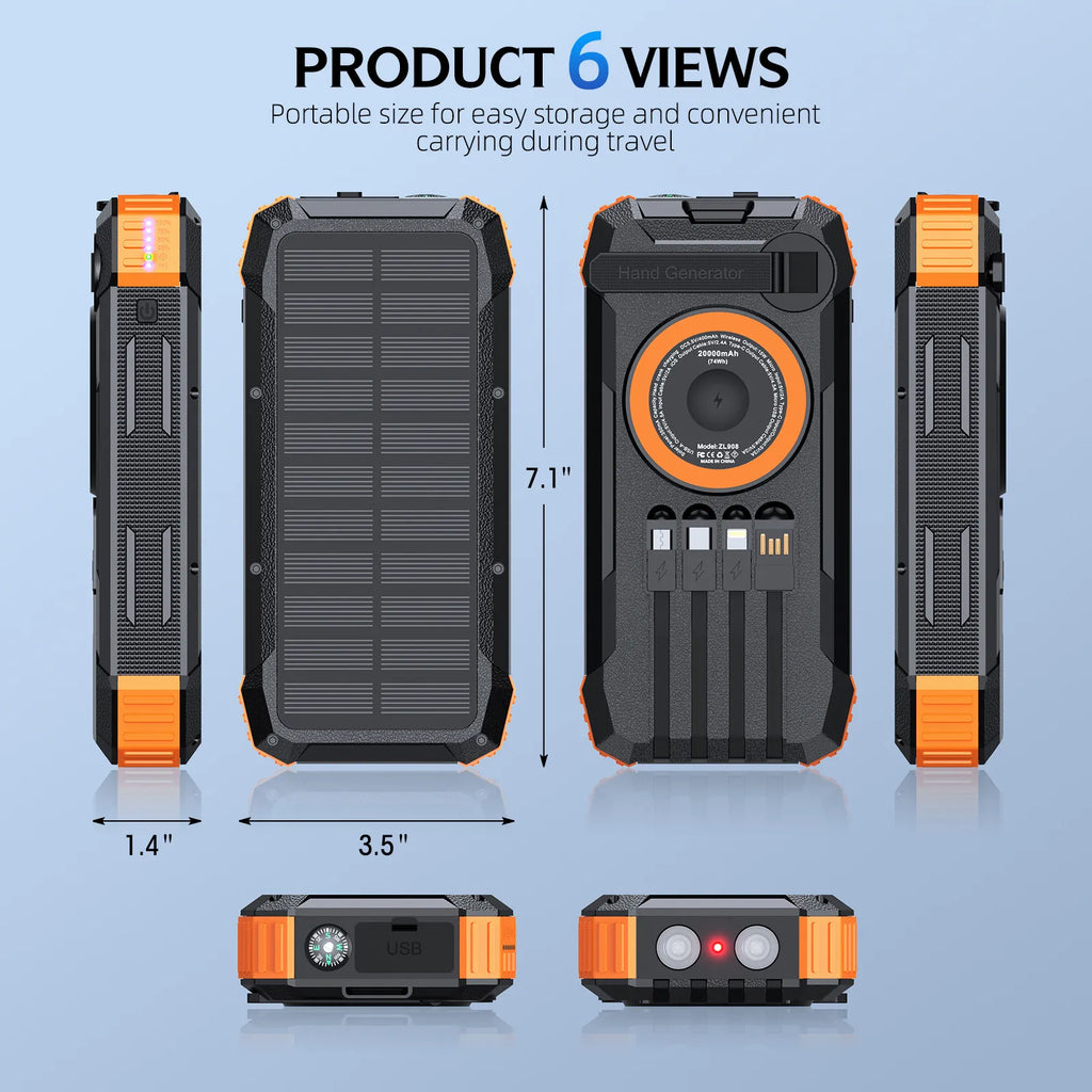💡Solar Power Bank 20000mAh – Portable Charger