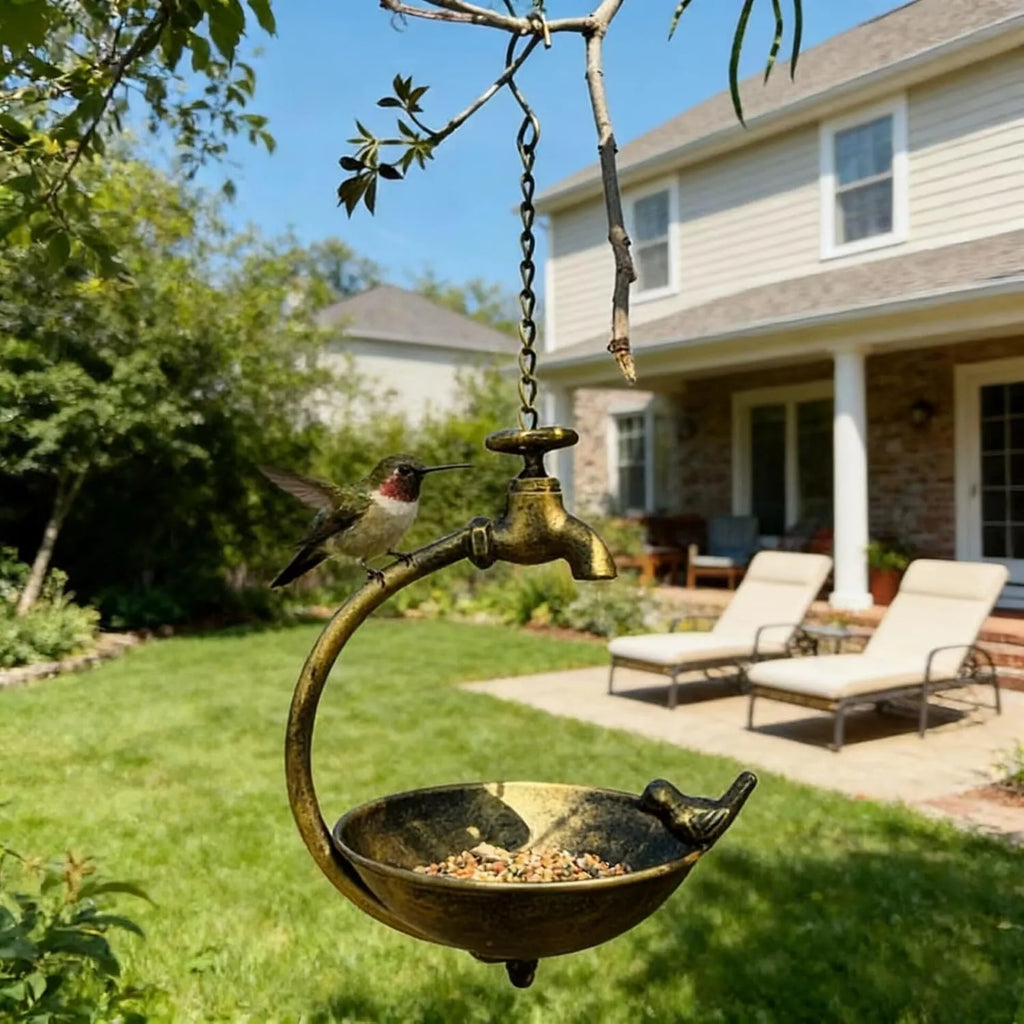 🐦 Vintage Outdoor Bird Bath & Feeder
