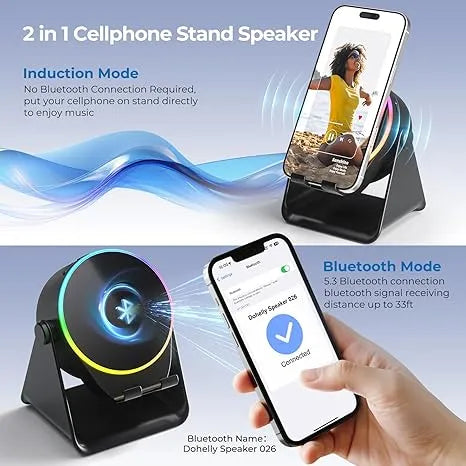🔊 2-in-1 Wireless Induction Speaker & Adjustable Phone Stand with RGB Ambient Light