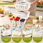 🥗 3-Compartment Refrigerator Crisper Container with Lid & Drain Basket