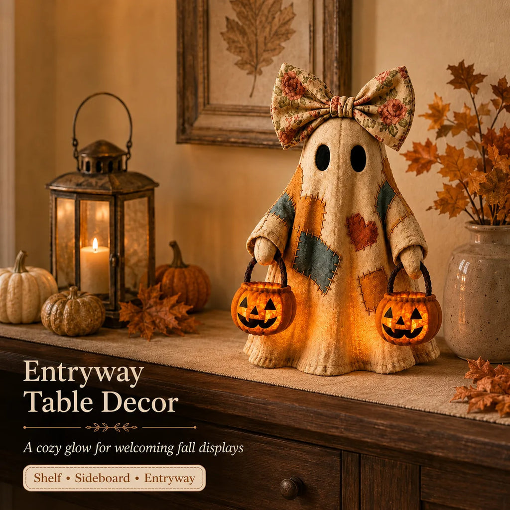 Cozy Glow Patchwork Ghost Halloween Decor