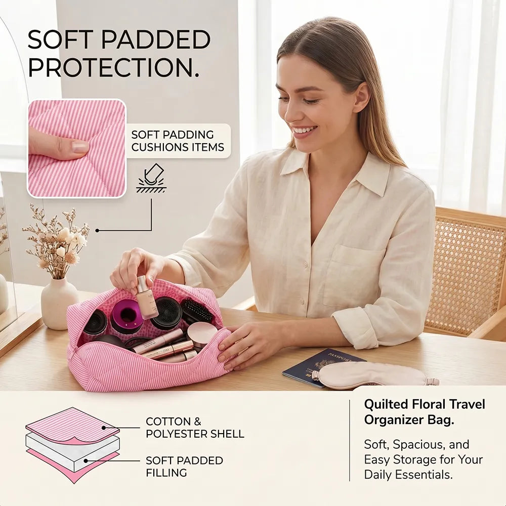 🌸 Quilted Floral Travel Organizer Bag