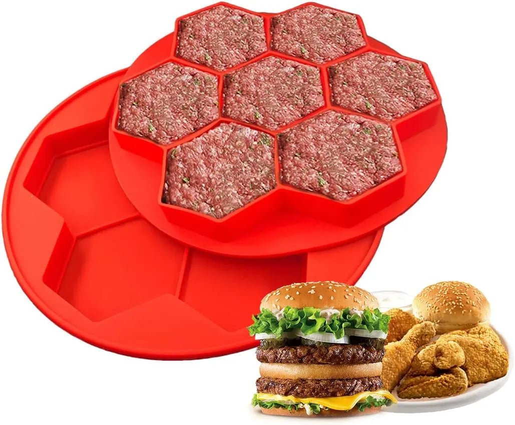Silicone Hexagon Patty Freezer Mold with Lid – 7 or 8 Cavities