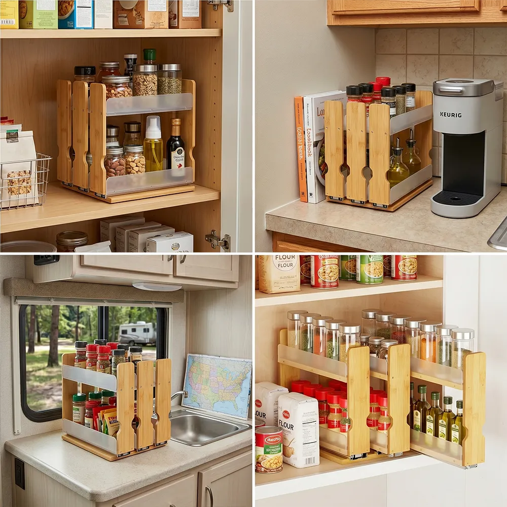 🌿 Bamboo Pull-Out Spice Rack