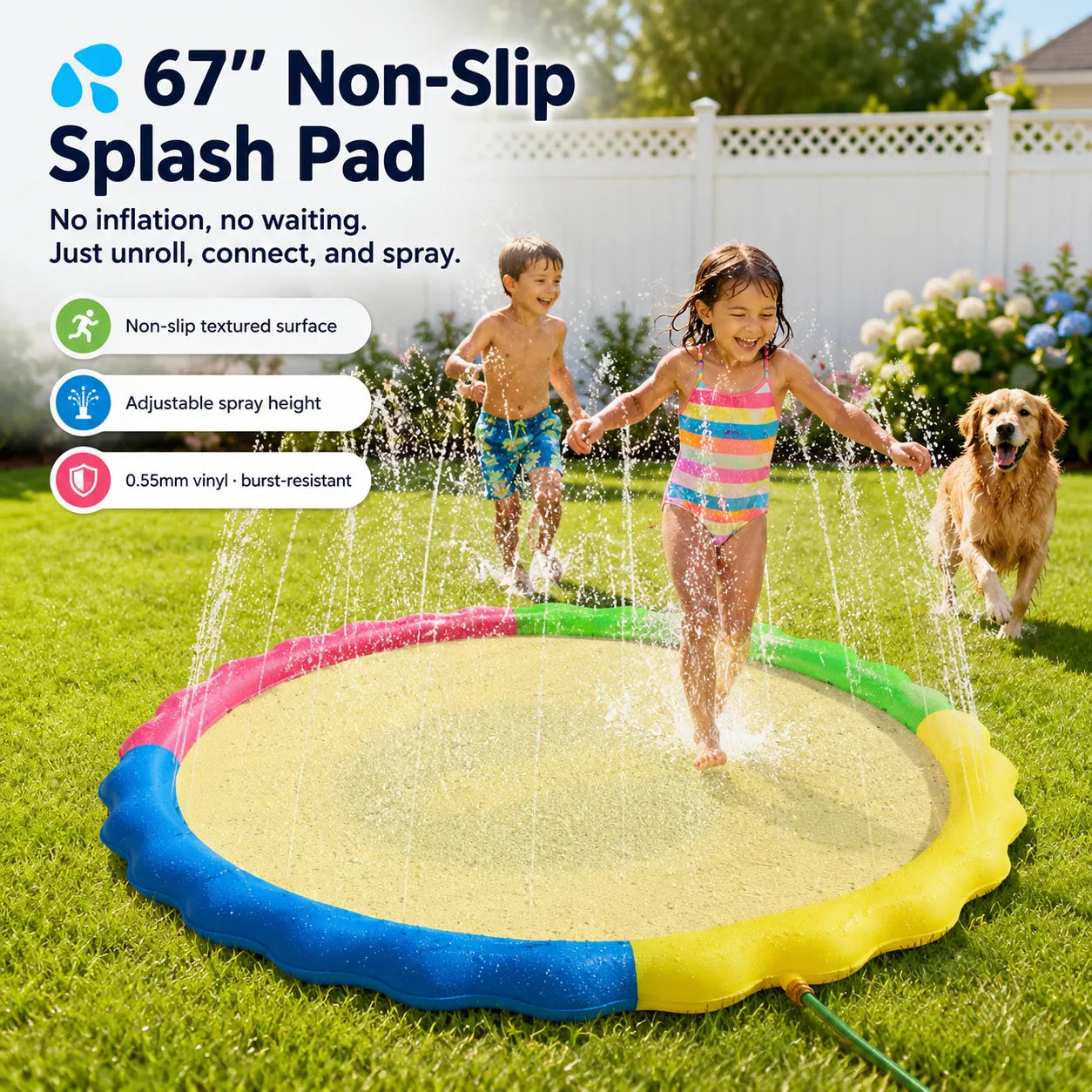 💦 67‘’ Non‑Slip Splash Pad for Kids & Dogs